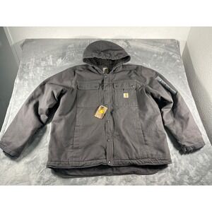 Carhartt Mens Sherpa Lined Washed Duck Hooded Coat Gravel Gray XL 103826 GVL